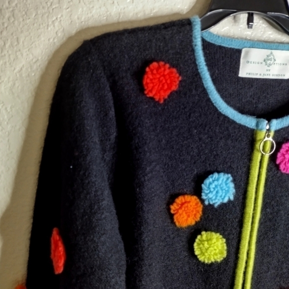 Design Options by Philip and Jane Gordon wool pom pom full zip cardigan sz M - Picture 2 of 9